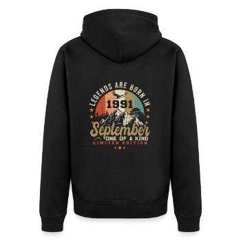 September 1991, born in September 1991 - Unisex Premium Organic Zip Hoodie - black - Back - Nico (187cm)
