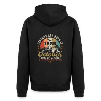 Oktober 1958 - Geburtstag im Oktober 1958 - Unisex Premium Bio Zip Hoodie - Schwarz - Hinten - Nico (187cm)