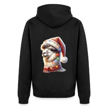 Lama - Unisex Premium Organic Zip Hoodie - black - Back - Nico (187cm)