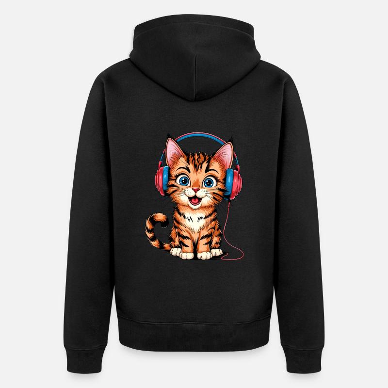 Kopfhörer-Kätzchen - Unisex Premium Bio Zip Hoodie - Schwarz