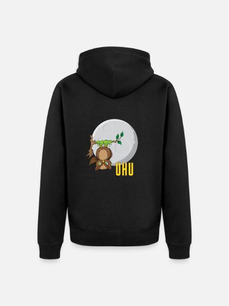 Hibou devant la lune - Veste à capuche bio Premium Unisexe - noir