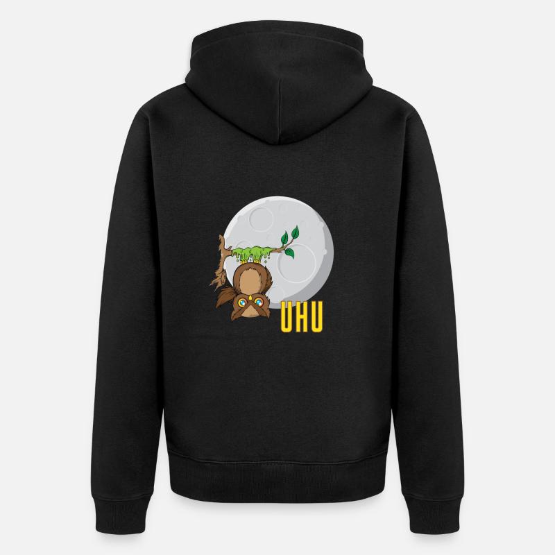 Eule vor Mond - Unisex Premium Bio Zip Hoodie - Schwarz