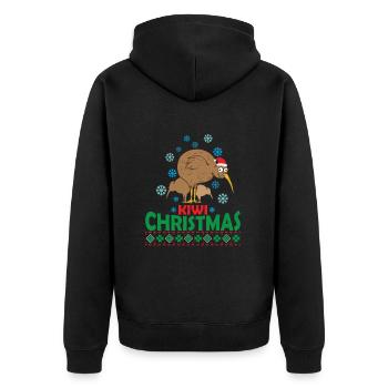 Ugly Christmas mit Kiwi Vogel aus Neuseeland - Unisex Premium Bio Zip Hoodie - Schwarz - Hinten - Nico (187cm)