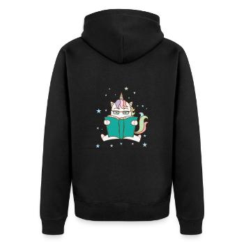 Fantasie Pferd Einhorn liest ein Buch - Unisex Premium Bio Zip Hoodie - Schwarz - Hinten - Nico (187cm)