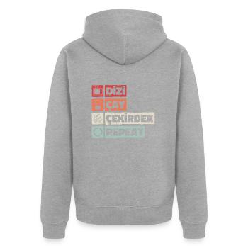 Dizi Cay Cekirdek Repeat türkische Sprüche lustig - Unisex Premium Bio Zip Hoodie - Grau meliert - Hinten - Nico (187cm)