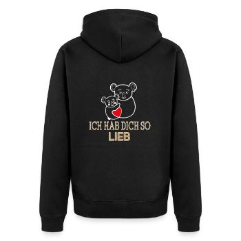 Mama Bär mit Herz - Unisex Premium Bio Zip Hoodie - Schwarz - Hinten - Nico (187cm)