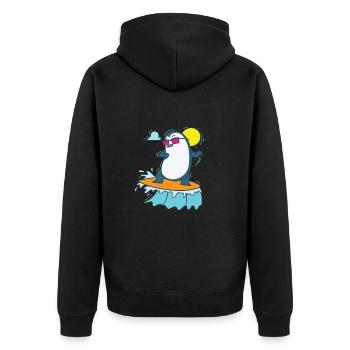 Pinguin surft am Strand Antarktis Vogel - Unisex Premium Bio Zip Hoodie - Schwarz - Hinten - Nico (187cm)