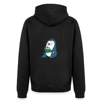 Penguin drinks a coconut Antarctica - Unisex Premium Organic Zip Hoodie - black - Back - Nico (187cm)