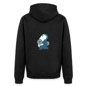 Pingouin fait du fitness avec des poids d’oiseau - Veste à capuche bio Premium Unisexe - noir - Dos - Nico (187cm)
