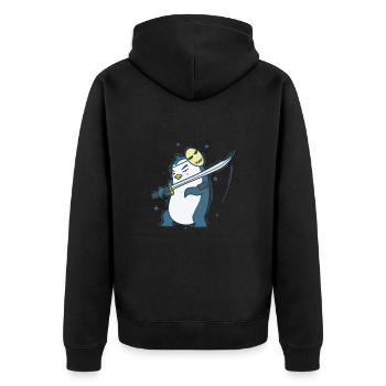 Penguin with mask and sword Antarctica - Unisex Premium Organic Zip Hoodie - black - Back - Nico (187cm)