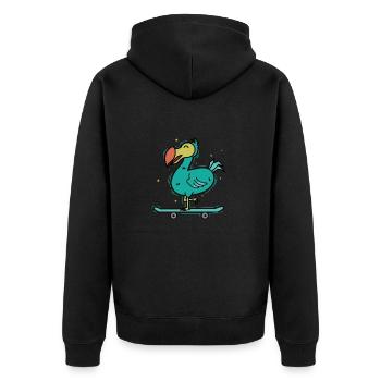 Dodo fährt auf einem Skateboard Vogel - Unisex Premium Bio Zip Hoodie - Schwarz - Hinten - Nico (187cm)