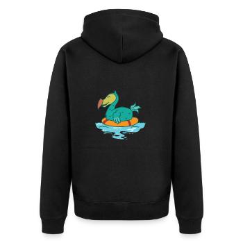 Dodo im Wasser mit Schwimmreifen Vogel - Unisex Premium Bio Zip Hoodie - Schwarz - Hinten - Nico (187cm)