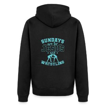 Sundays are for Jesus and Wrestling Show Fight - Unisex Premium Organic Zip Hoodie - black - Back - Nico (187cm)