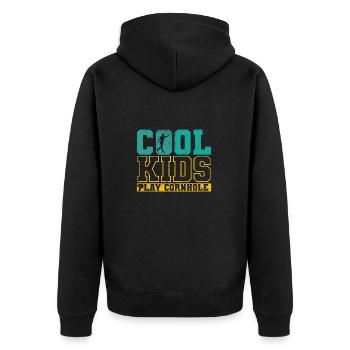 Cool Kids play Cornhole Leisure Hobby - Unisex Premium Organic Zip Hoodie - black - Back - Nico (187cm)