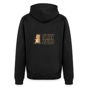 Stay Wild Bär Tier - Unisex Premium Bio Zip Hoodie - Schwarz - Hinten - Nico (187cm)