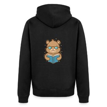 Bär liest ein Buch Wald Tier - Unisex Premium Bio Zip Hoodie - Schwarz - Hinten - Nico (187cm)