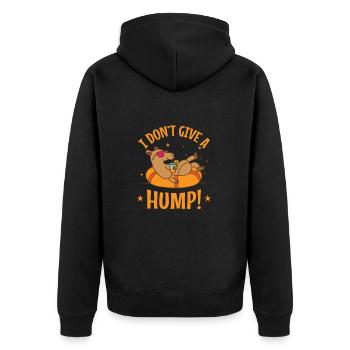 I Don't give a Hump! Kamel Dromedar - Unisex Premium Bio Zip Hoodie - Schwarz - Hinten - Nico (187cm)