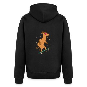 Kamel auf dem Skateboard Dromedar - Unisex Premium Bio Zip Hoodie - Schwarz - Hinten - Nico (187cm)