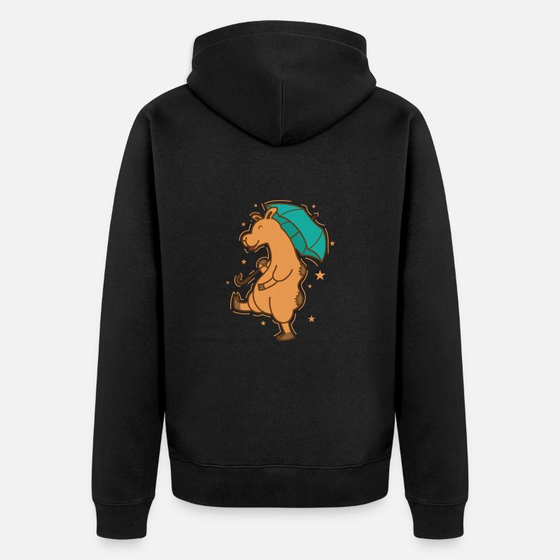 Kamel mit Regenschirm Dromedar Karawane - Unisex Premium Bio Zip Hoodie - Schwarz