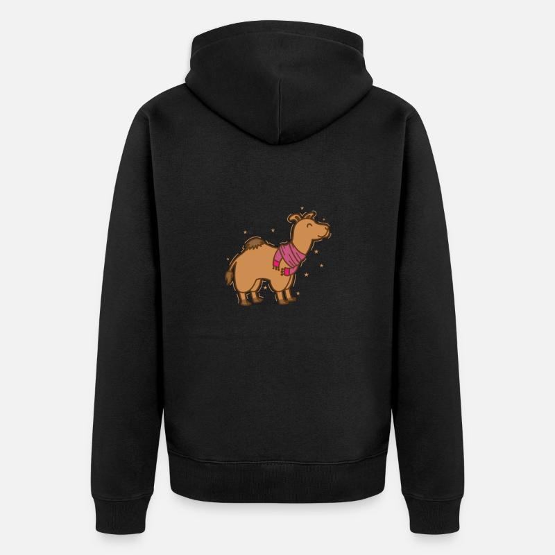Kamel Dromedar mit Schal Dromedar - Unisex Premium Bio Zip Hoodie - Schwarz