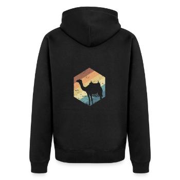 Kamel Dromedar Karawane Höcker Wüste - Unisex Premium Bio Zip Hoodie - Schwarz - Hinten - Nico (187cm)