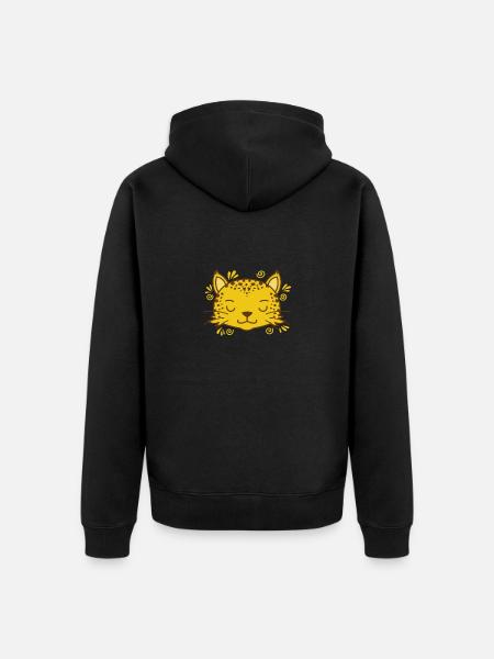 Léopard mignon tête gros chat - Veste à capuche bio Premium Unisexe - noir
