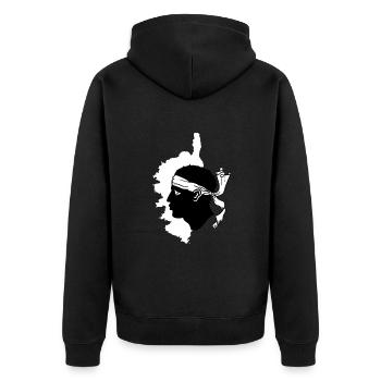 Corsica Insel Landkarte Frankreich mit Piratenkopf - Unisex Premium Bio Zip Hoodie - Schwarz - Hinten - Nico (187cm)