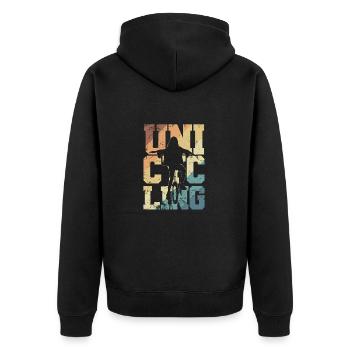 Unicycling Hobby Balance Sport - Unisex Premium Bio Zip Hoodie - Schwarz - Hinten - Nico (187cm)