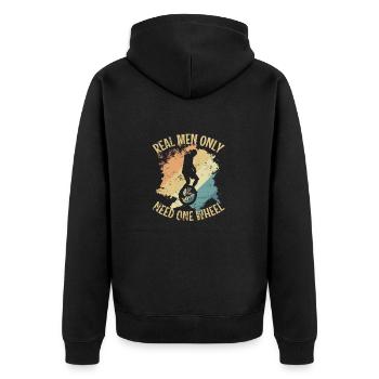 Real Men only Need one Wheel Einrad Balance - Unisex Premium Bio Zip Hoodie - Schwarz - Hinten - Nico (187cm)