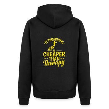 Flyboarding Is Cheaper than Therapy Hobby - Unisex Premium Bio Zip Hoodie - Schwarz - Hinten - Nico (187cm)