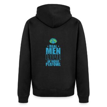Real Men love Indian Peafowls Vogel Gefieder - Unisex Premium Bio Zip Hoodie - Schwarz - Hinten - Nico (187cm)