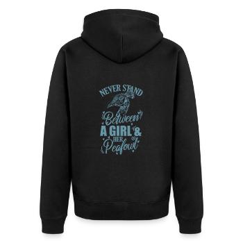 Ne vous tenez jamais entre une fille et son paon - Veste à capuche bio Premium Unisexe - noir - Dos - Nico (187cm)