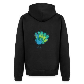 Pfau freut sich Vogel Fasan Tier Tierpark - Unisex Premium Bio Zip Hoodie - Schwarz - Hinten - Nico (187cm)