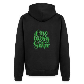 One Lucky Sister St. Patricks Day - Unisex Premium Bio Zip Hoodie - Schwarz - Hinten - Nico (187cm)