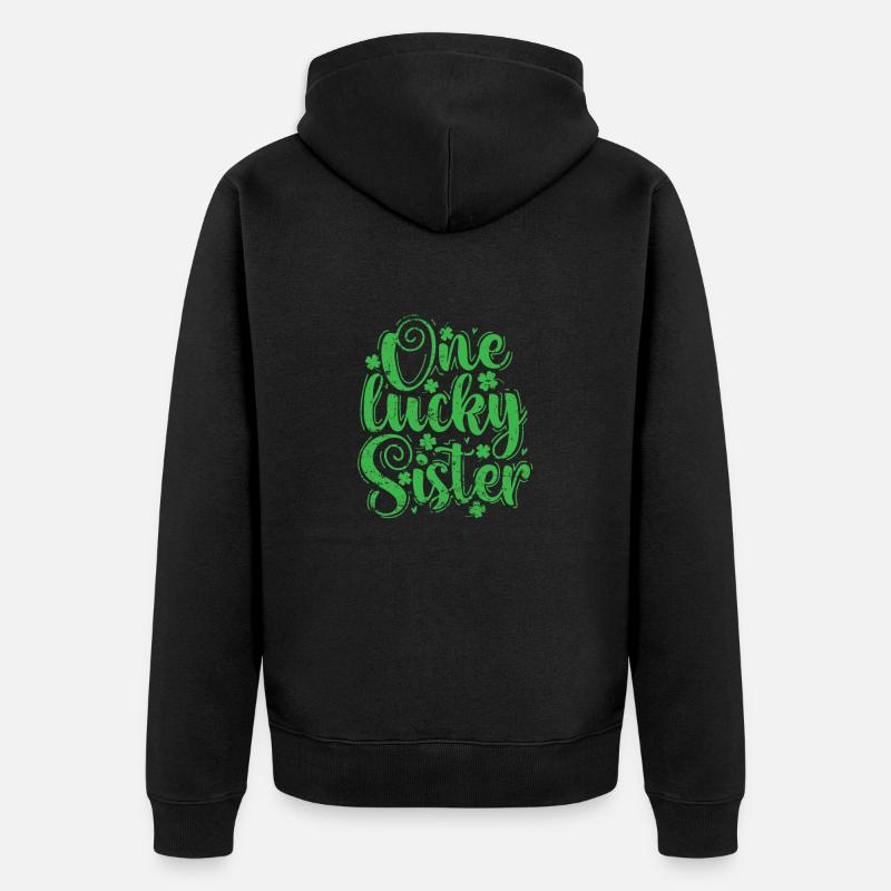 Une sœur chanceuse Saint-Patrick - Veste à capuche bio Premium Unisexe - noir