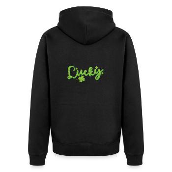 Lucky Irisch St. Patricks Day - Unisex Premium Bio Zip Hoodie - Schwarz - Hinten - Nico (187cm)