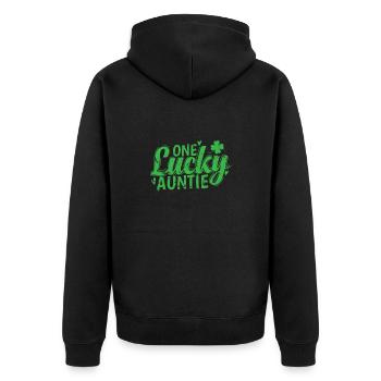 One Lucky Auntie St. Patricks Day - Unisex Premium Bio Zip Hoodie - Schwarz - Hinten - Nico (187cm)