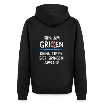 Bin am grillen - Unisex Premium Bio Zip Hoodie - Schwarz - Hinten - Nico (187cm)