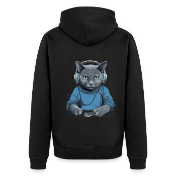 Musiker Russisch Blau Katze Kopfhörer Katzen Musik - Unisex Premium Bio Zip Hoodie - Schwarz - Hinten - Nico (187cm)