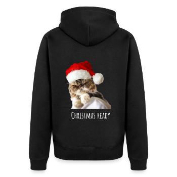 Angry Cat - Christmas Ready - Unisex Premium Bio Zip Hoodie - Schwarz - Hinten - Nico (187cm)