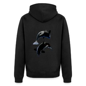 Orca Whale Couple, Jumping, Pisces, Natural - Unisex Premium Organic Zip Hoodie - black - Back - Nico (187cm)