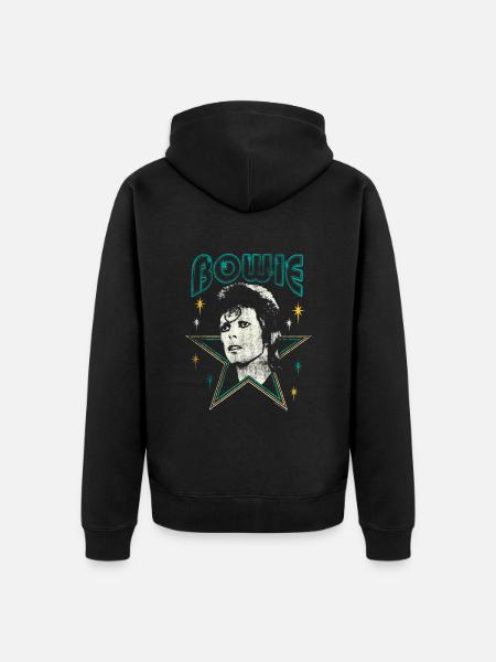 David Bowie bogstaver med portræt og stjerne - Premium økologisk unisex-hættejakke - sort