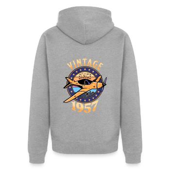 Vintage Aircraft 1957 65 Jahre Jubiläum - Unisex Premium Bio Zip Hoodie - Grau meliert - Hinten - Nico (187cm)