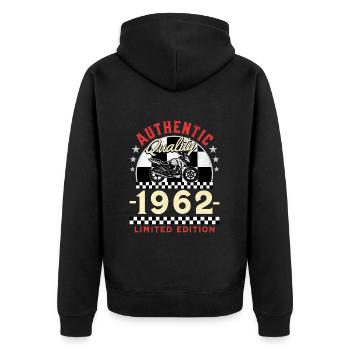 60 Ans Anniversaire Thème Moto Vintage 1962 - Veste à capuche bio Premium Unisexe - noir - Dos - Nico (187cm)