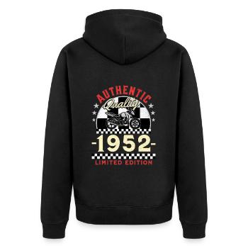 70 Ans Anniversaire Thème Moto Vintage 1952 - Veste à capuche bio Premium Unisexe - noir - Dos - Nico (187cm)