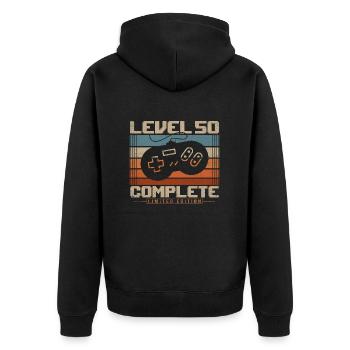 50 Birthday Gift 50 Years Level 50 Complete - Unisex Premium Organic Zip Hoodie - black - Back - Nico (187cm)