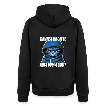 Spruch Lustig Gamer Katze Bitte leise dumm sein - Unisex Premium Bio Zip Hoodie - Schwarz - Hinten - Nico (187cm)