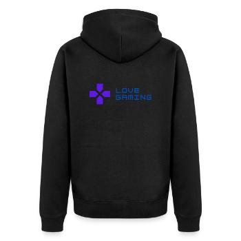 LIEBE GAMING - Unisex Premium Bio Zip Hoodie - Schwarz - Hinten - Nico (187cm)