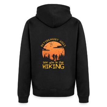 Hiking Pension 2023 Hiking Pensioner - Unisex Premium Organic Zip Hoodie - black - Back - Nico (187cm)