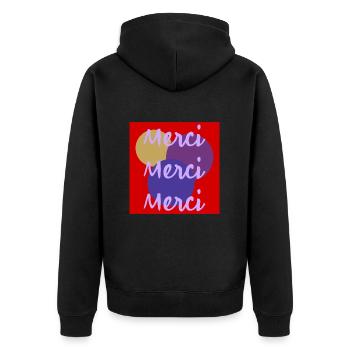 MERCI. THANKS. THANK YOU. ANNIVERSAIRE. NAISSANCE. - Veste à capuche bio Premium Unisexe - noir - Dos - Nico (187cm)
